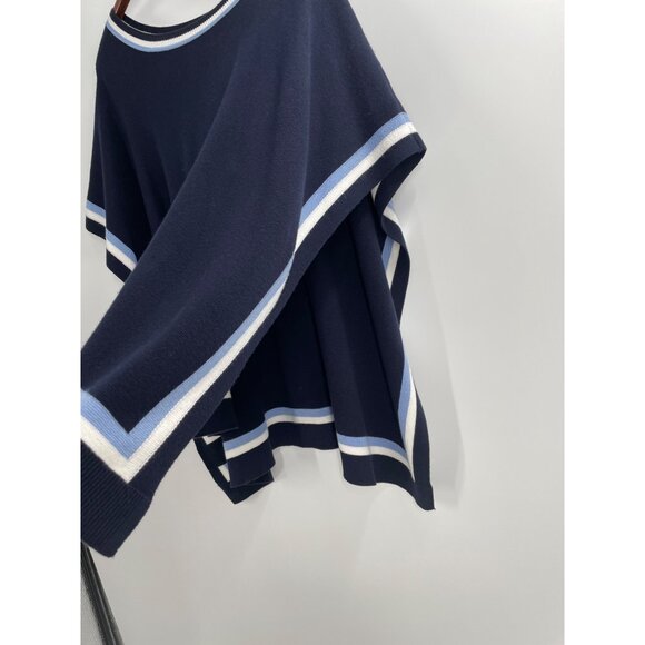 Talbots Womens XS/S Navy Poncho Sweater Blue Striped Knit Casual Nautical Preppy - Picture 8 of 8